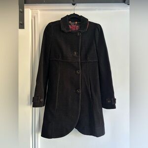Miss Sixty Black Pea Coat with Red Collared Trim